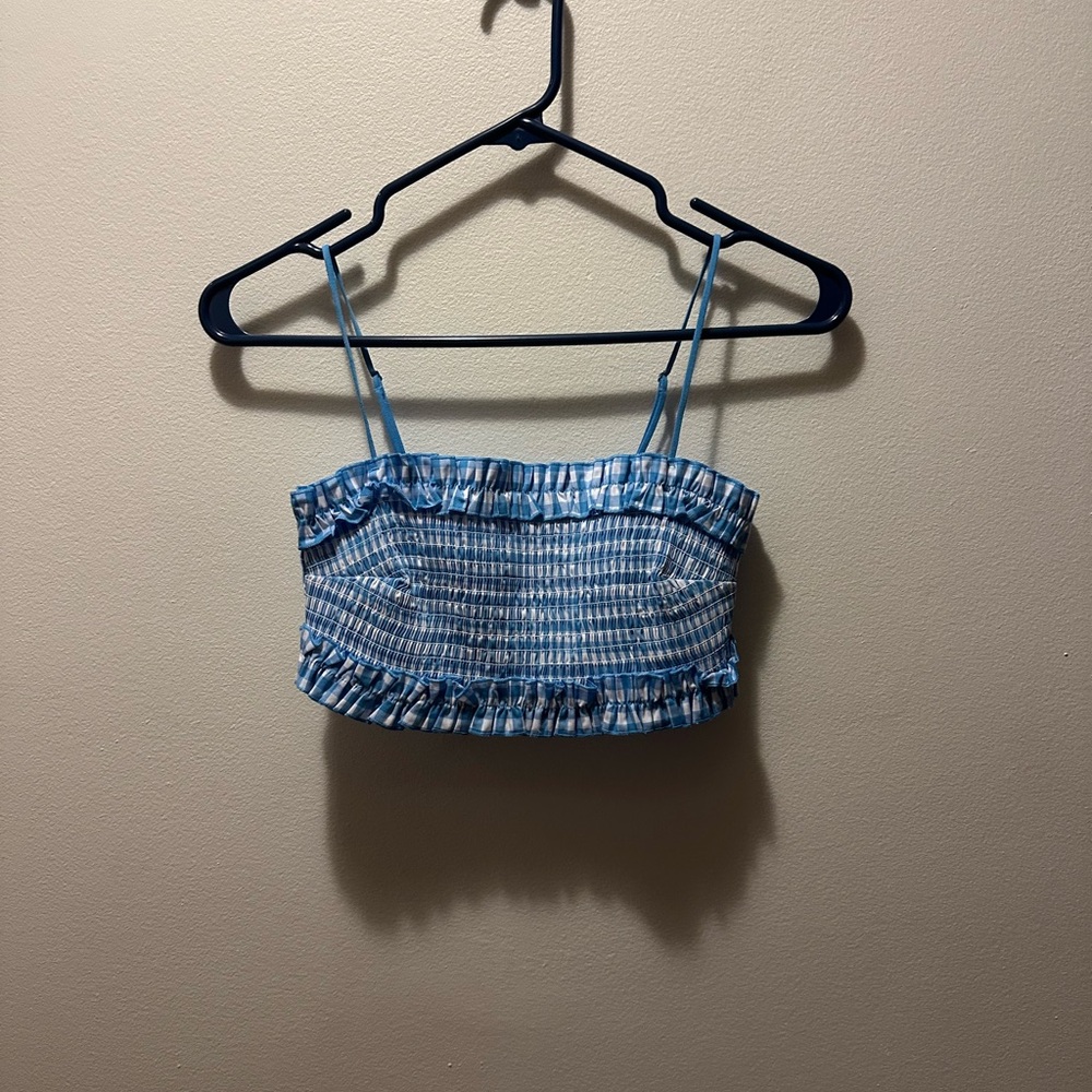 Blue and White Striped Crop Top
